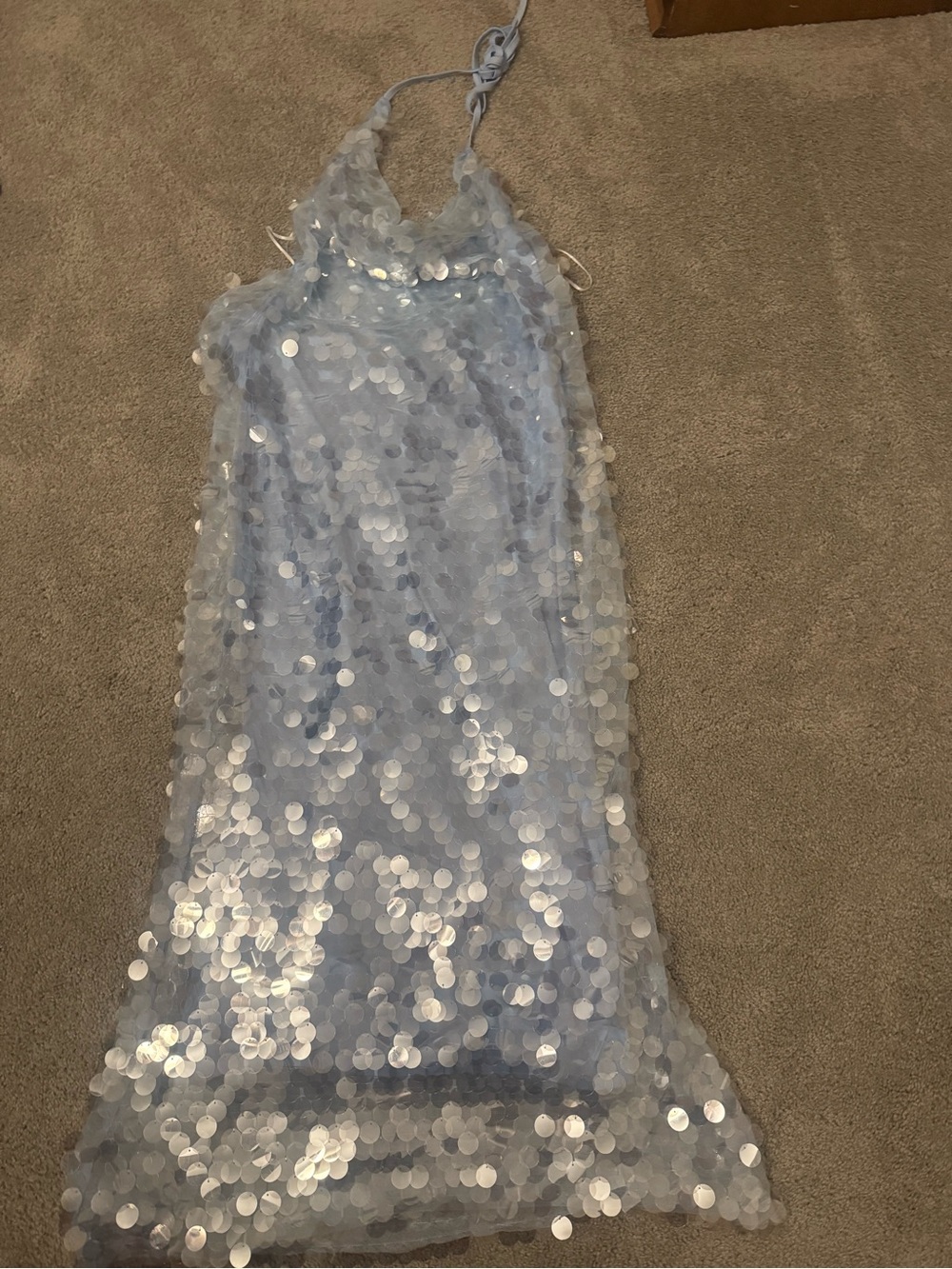 Light Blue Sequin Backless Halter Dress